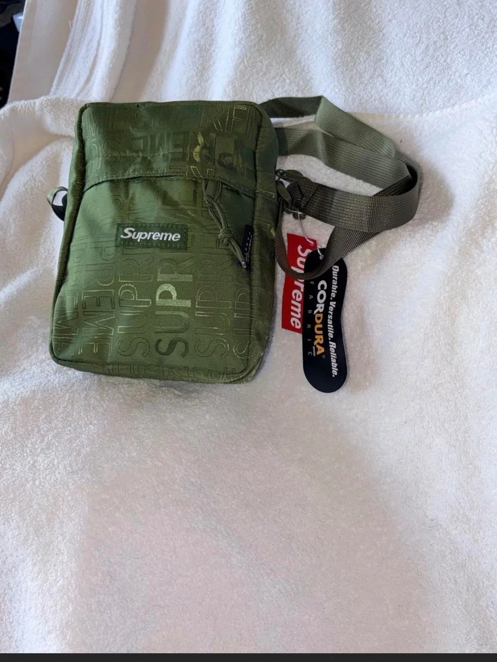 Supreme Olive Green Crossbody Shoulder Bag with Logo